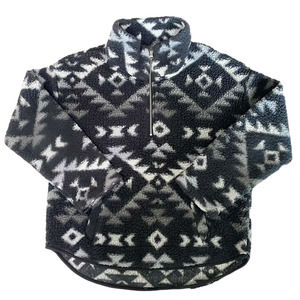 Old Navy Black Gray Aztec Print 1/2 Zip Fleece Pullover Womens Size L